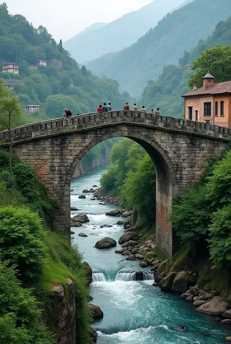 View of the historical stone bridge in Rize province of Turkey