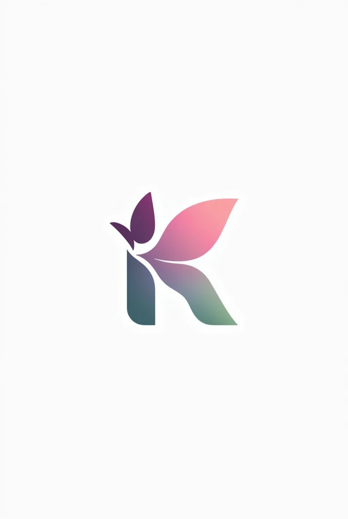 Kauany Rodrigues physiotherapist minimalist logo with pink gradient, purple and green, and with the K with butterfly on white background very minimalist logo 