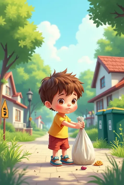 Child throwing away garbage, taking care of the environment 