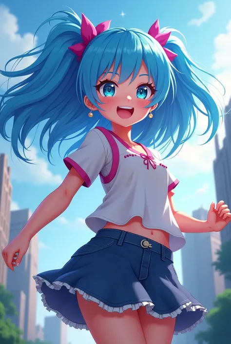 Energetic Blue hair Japanese anime Young Cheeky Cute Girl Game commentary