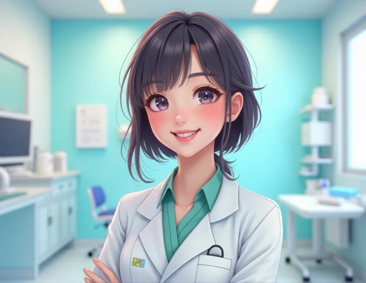 3D anime avatar, WOMAN DENTIST, Body cute, beautiful  face, Beautiful teeth