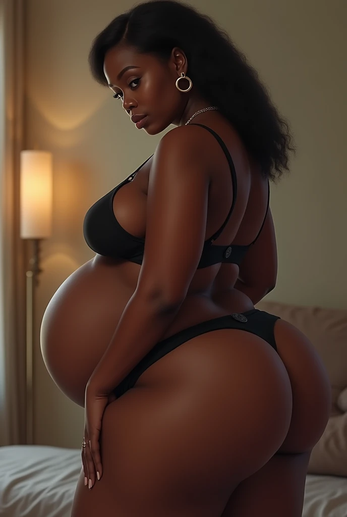 (large areolae), (dark areolae), (big hips), (fat ass), (huge boobs), (hoop earrings), (very dark skin), (thick thighs), (bending over), slim, (bubble but), front