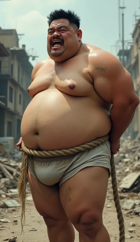 Photorealistic middle-aged obese Japanese male、Single eyelid、50th Generation、Short black mustache、Short black buzz cut、whole body、Fat-laden muscle bear、Homosexuals、Full Body、Thick, short legs with muscle and fat、Short, thick arms with muscle and fat、Square...