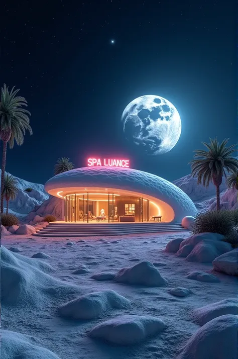 A SPA on the moon with a big sign saying SPA LUANCE