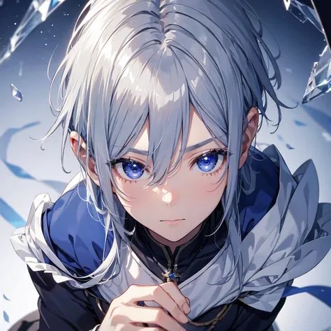 One Boy、Gray Hair、Lapis Lazuli Eyes、A background reminiscent of snow