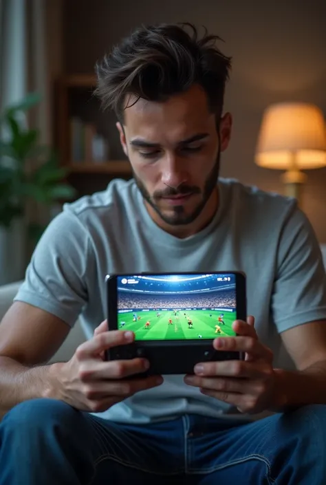 The man playing efootball on his mobile 