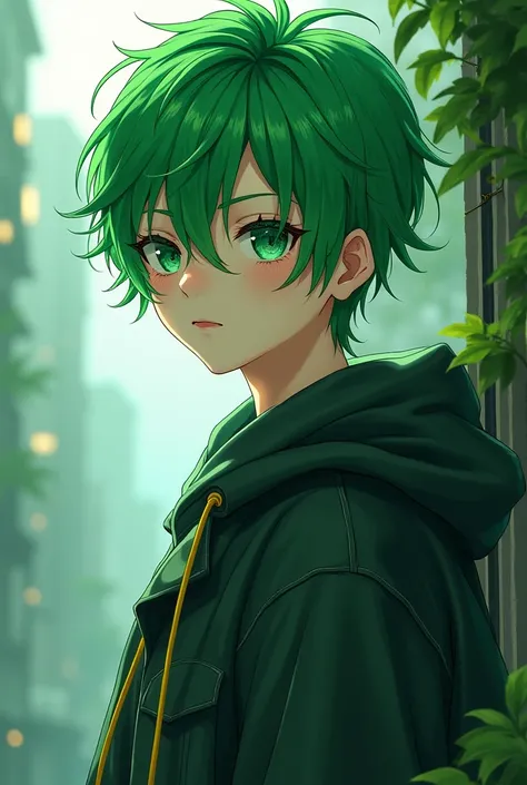 a male anime character with the features of yarichin b club with green hair