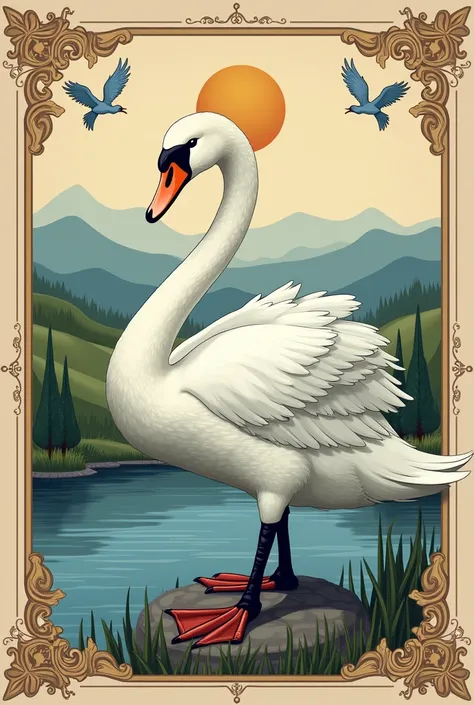 A country flag that shows swan in their flag. The country name is Elvania.