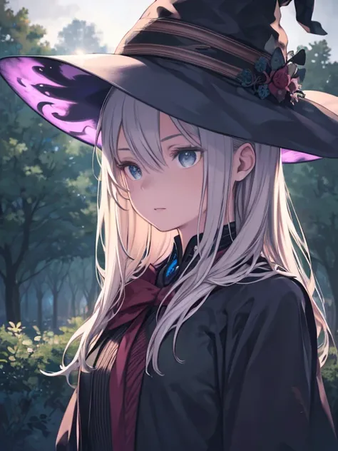 Outdoor,garden,One girl, witch crafter_hatred,Have,Hair between the eyes,, (Dark Light:1.2),(Ultra extreme detailed),(Masterpiece),(Ultra extreme),(Realistic),Game CG,An illustration,novel iAn illustration,Beautiful lighting,Light from the front,