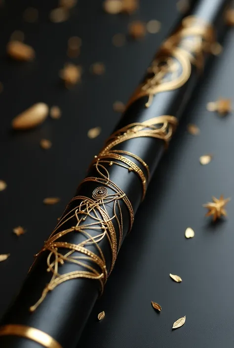 Full black bamboo flute with golden thread
