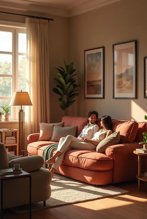 Two sides sitting large sofa in centra of room 