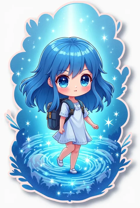 a sticker of a girl with a backpack, anime girl walking on water, fantasy sticker illustration, sticker illustration, magical ocean, sticker art, cute astronaut sticker art, puffy sticker, holo sticker, ocean sprites, kawaii cutest sticker ever, stickers i...