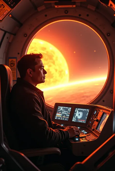 Elon Musk inside a rocket heading to the sun