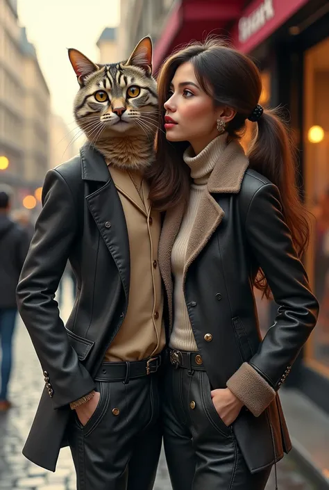 Fashionable cat with hoti girl