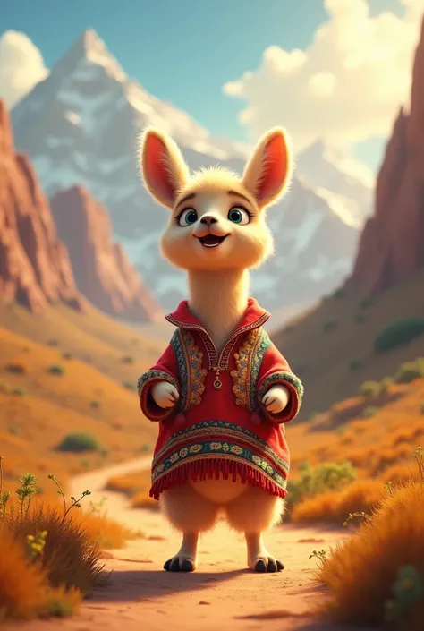 Peruvian vicuña in animation singing with Peruvian flag clothing
