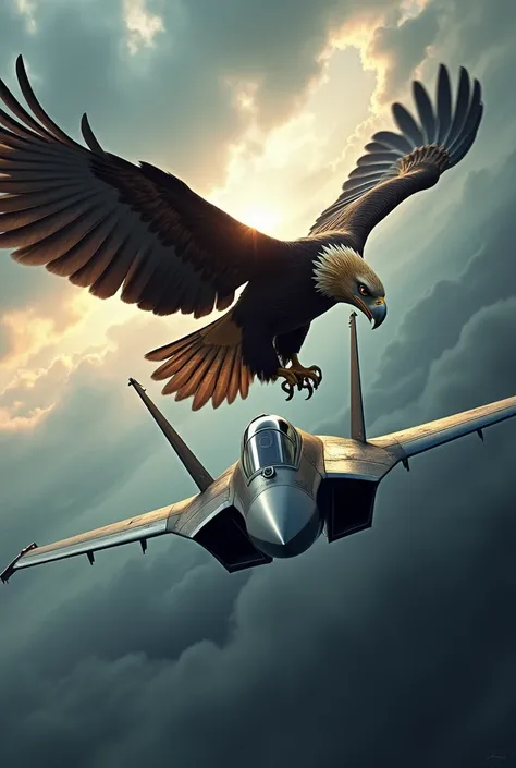 Make a mix pic of  fighter jet pluz eagle in angry mood