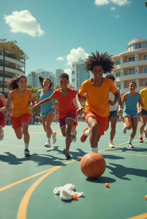 Playing football in basketball court
