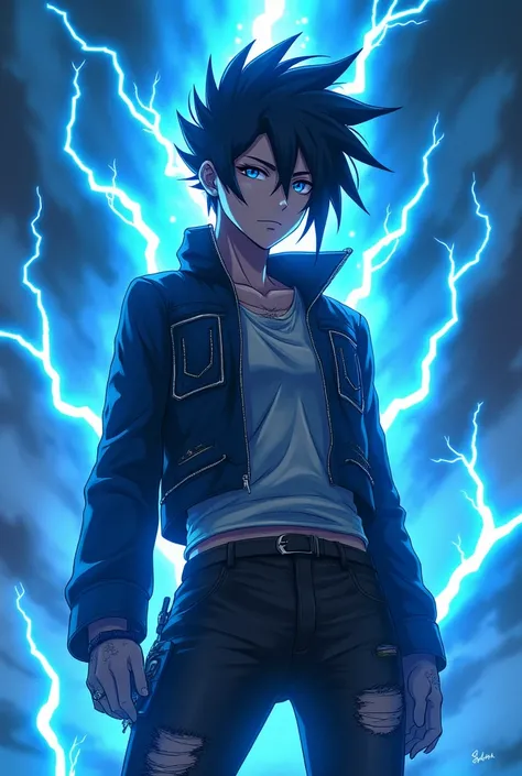 Blue lightening anime punk