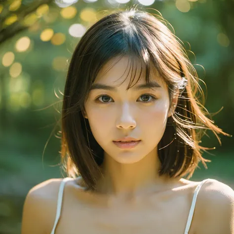 a hyper-realistic image of a single japanese woman in her early 20s, captured with the nostalgic warmth and subtle graininess of...