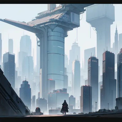 Panoramic view of a large landscape of a mega metropolis city with a futuristic retro future style with large buildings and large skyscrapers of sizes of 900 meters high that the buildings have all kinds of shapes and geometric shapes and not only rectangu...