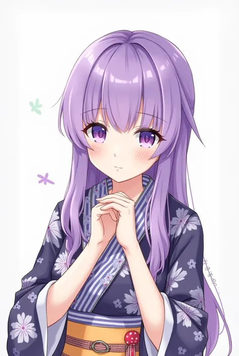 （One person、slim、Small breasts、Center Parting、Purple Hair、Purple eyes、low length、）、kimono、patient、high quality, 最high quality, High resolution、No background