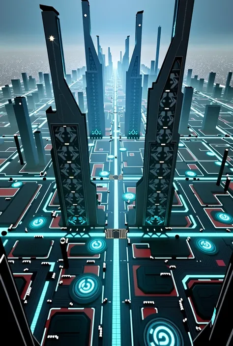 City from the movie Tron Legacy seen from above in 2560 by 1440 format