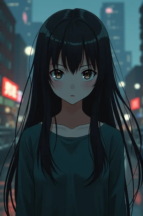 Dark mid haired asian 1 girl in Devilman crybaby 2018 anime style