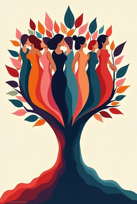 Promoting Women empowerment A tree made up of diverse women as its roots and branches, with leaves symbolizing achievements and progress abstract art poster