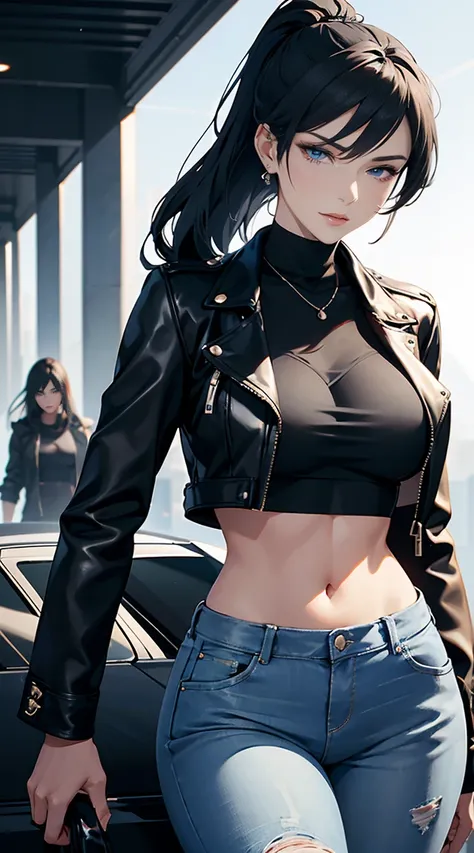 Certainly! Here’s a description of Aria in a cool outfit:

---

Aria exuded effortless cool as she strode confidently through the bustling campus. Her dark blue hair, vibrant and glossy, was styled in a sleek half-up, half-down look, with the top section p...