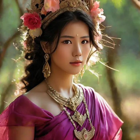 realistic details, sharp picture, thai girl dressed in the style of the ancient ayutthaya kingdom, ((triplets)), beautiful, ((se...