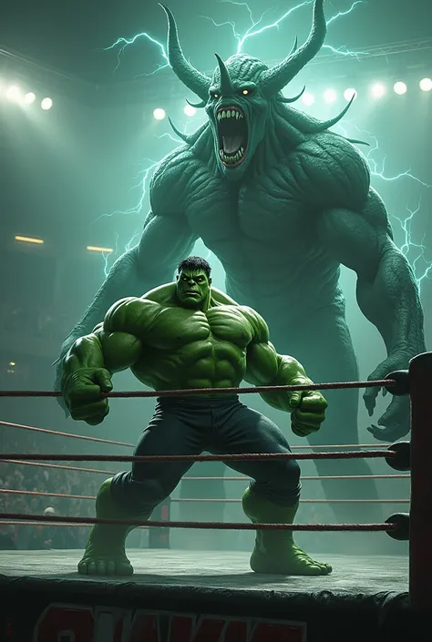 Hulk in a ring fighting Siren Head