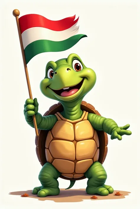 A funny turtle in comic style that waves the Hungarian flag.