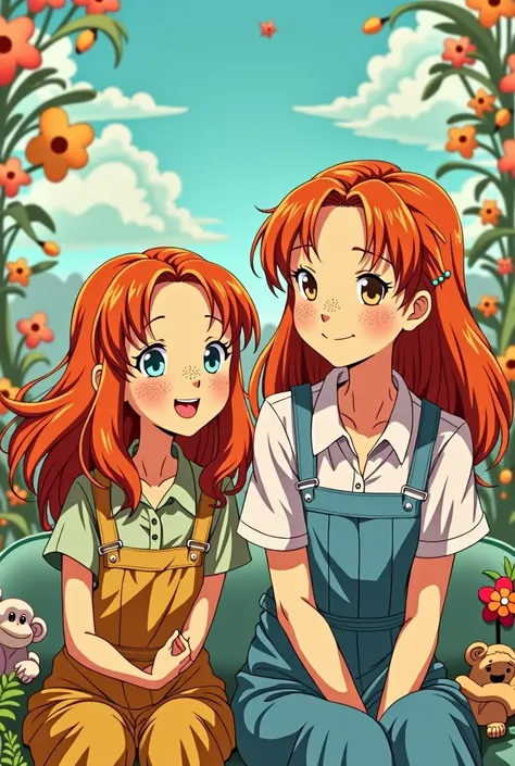 Pippi Longstocking with Rachel from Friends anime version