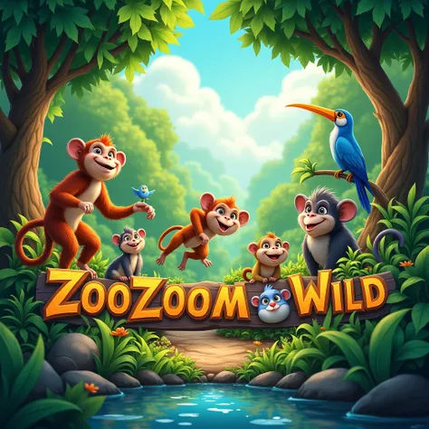 make a banner for youtube channel name "ZooZoom Wild", environment