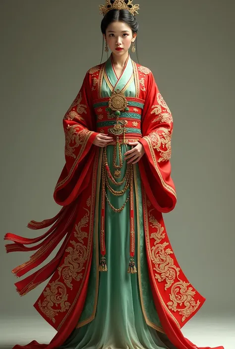 Inside was a jade gauze dress with red edges at the collar, sleeves, and lapels.

On the outside, she wore a red robe with gold embroidery and dragon patterns.

From the front, a piece of greenish-red silk was tied around her body and covered her knees. At...