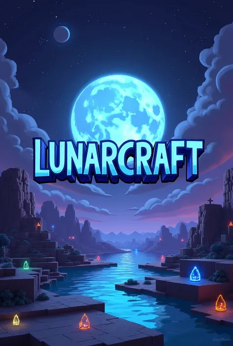 I want a server poster background that is minecraft style lunarcraft or something similar with the title lunarcraft, Minimum size is 960x540 and aspect ratio is 16:9