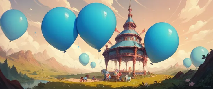 Giant helium tank and giant light blue balloon 