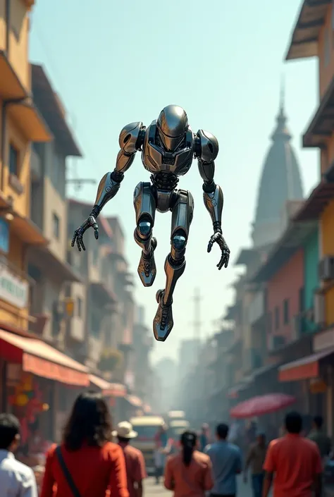 A robot flying in Indian street