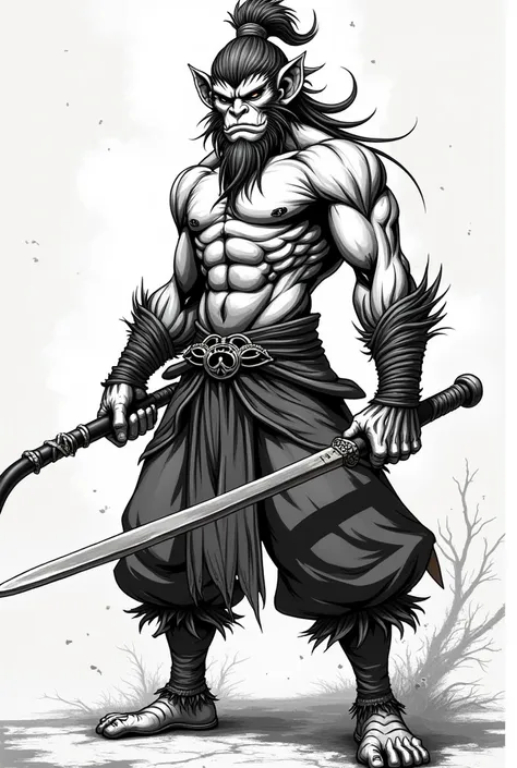 Sun wukong the monkey king in black and white