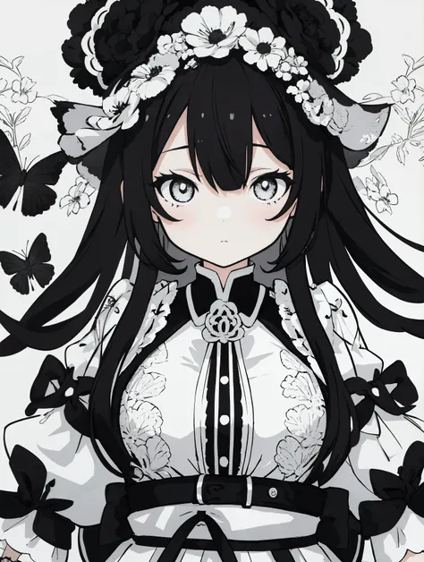 animegirl, black and white theme, wallpaper type, masterpiece