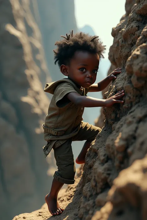 Black child climbing something dangerous, 3d 