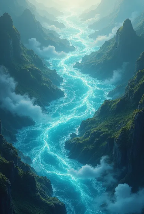 hyper realistic, fantasy, magic, a sea of ​​liquid and gaseous mana, energy emanates, seen from above like a texture, no landscape, no characters, blank