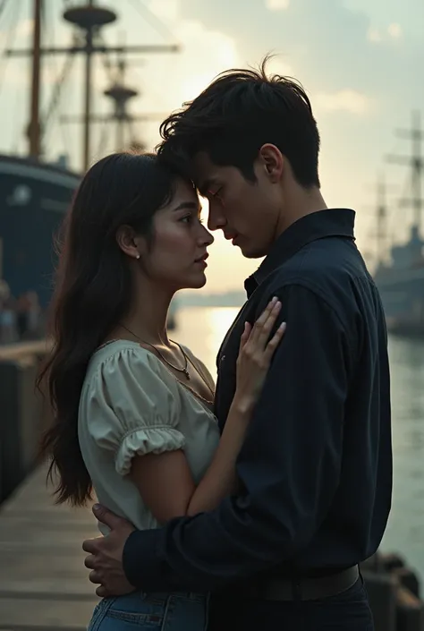 couple saying goodbye to each other because the boy leaves the girl due to boat trip issues 50 years ago