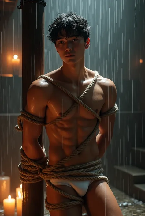 (((19 yo, muscular, fit, shirtless boy))), (((19yo, slim, muscular, fit twink))), (((ripped sixpack))), ((((Trussed up completely with rope)))), ((((ropes crossed over chest)))), (((body trussed up in tight fitting shibari ropes))), (((beautiful boy))), ((...