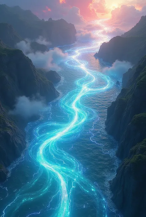 hyper realistic, fantasy, magic, a sea of ​​liquid and gaseous mana, energy emanates, view from above, no landscape, no characters, blank