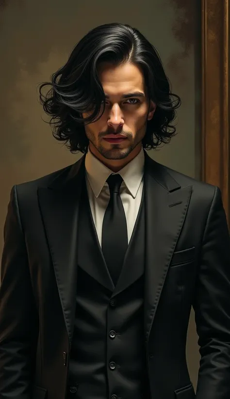 In Kenoss portrait, his hair flows in shadowy waves, framing his face with mystery. His intense gaze draws viewers in, hinting at his enigmatic allure. Clad in a tailored suit, he exudes precision and sophistication, reflecting his dual roles as a family m...