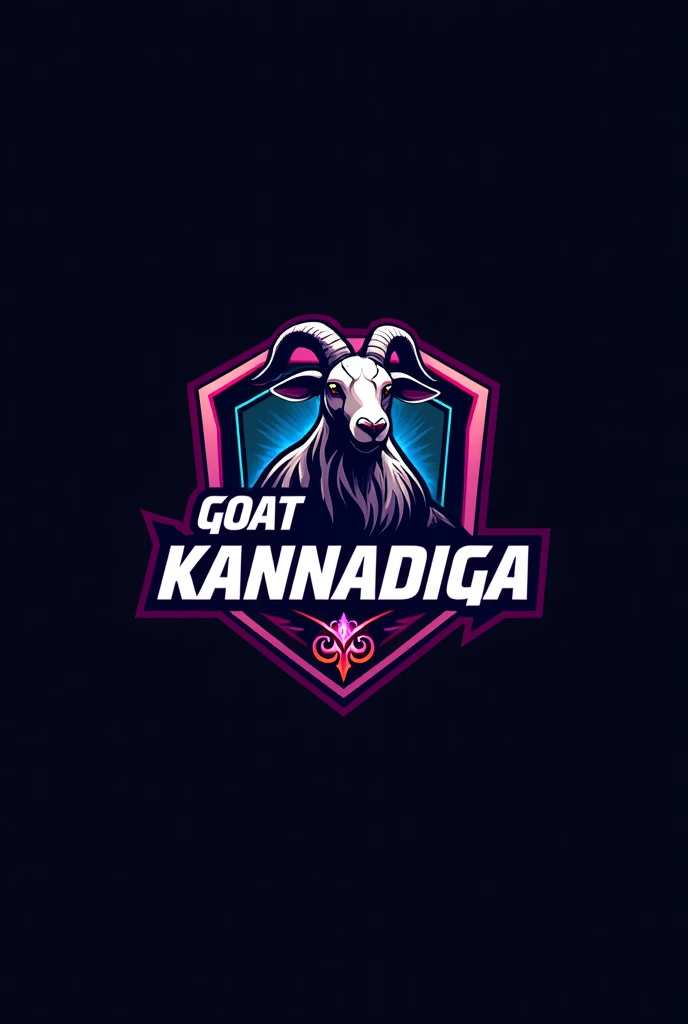 This is a gaming logo that features the name "GOAT KANNADIGA" in a futuristic font style and a mixed color. and Goat avtar, The text inside logo also has a stylized emblem icon. The logo is designed to be attractive and eye-catching, and to appeal to gamin...