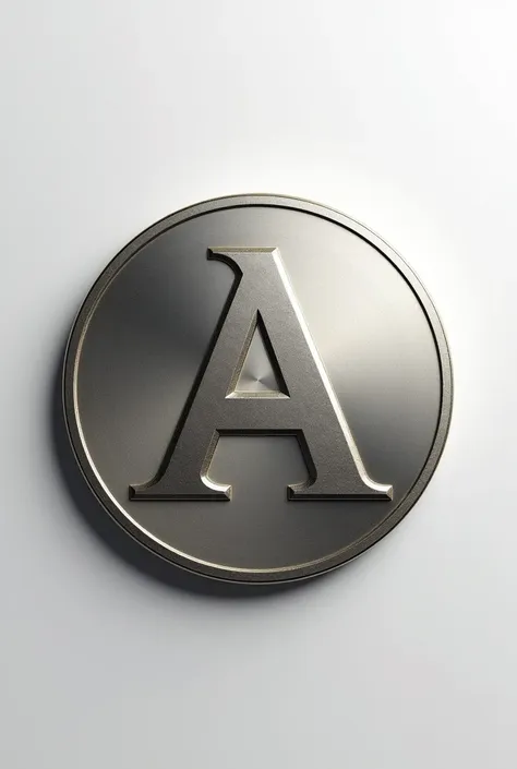 There is a round crypto currency token on a white background and the round crypto currency token is engraved with a bright letter A.