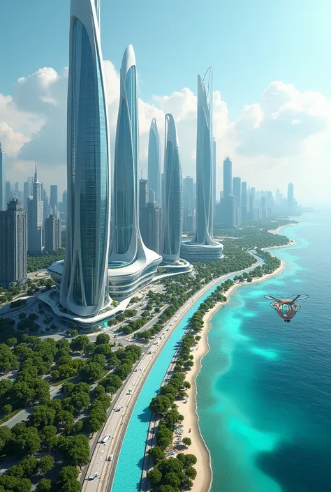 City in the future near sea
