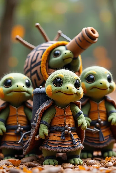 A stuffed turtle dressed as a samurai　Bring along your stuffed animal companions　All the stuffed animals are turtles　Make them all stuffed turtles　10 friends is good　With a cannon on his back　Strengthening the plush feel　Ready your cannon?